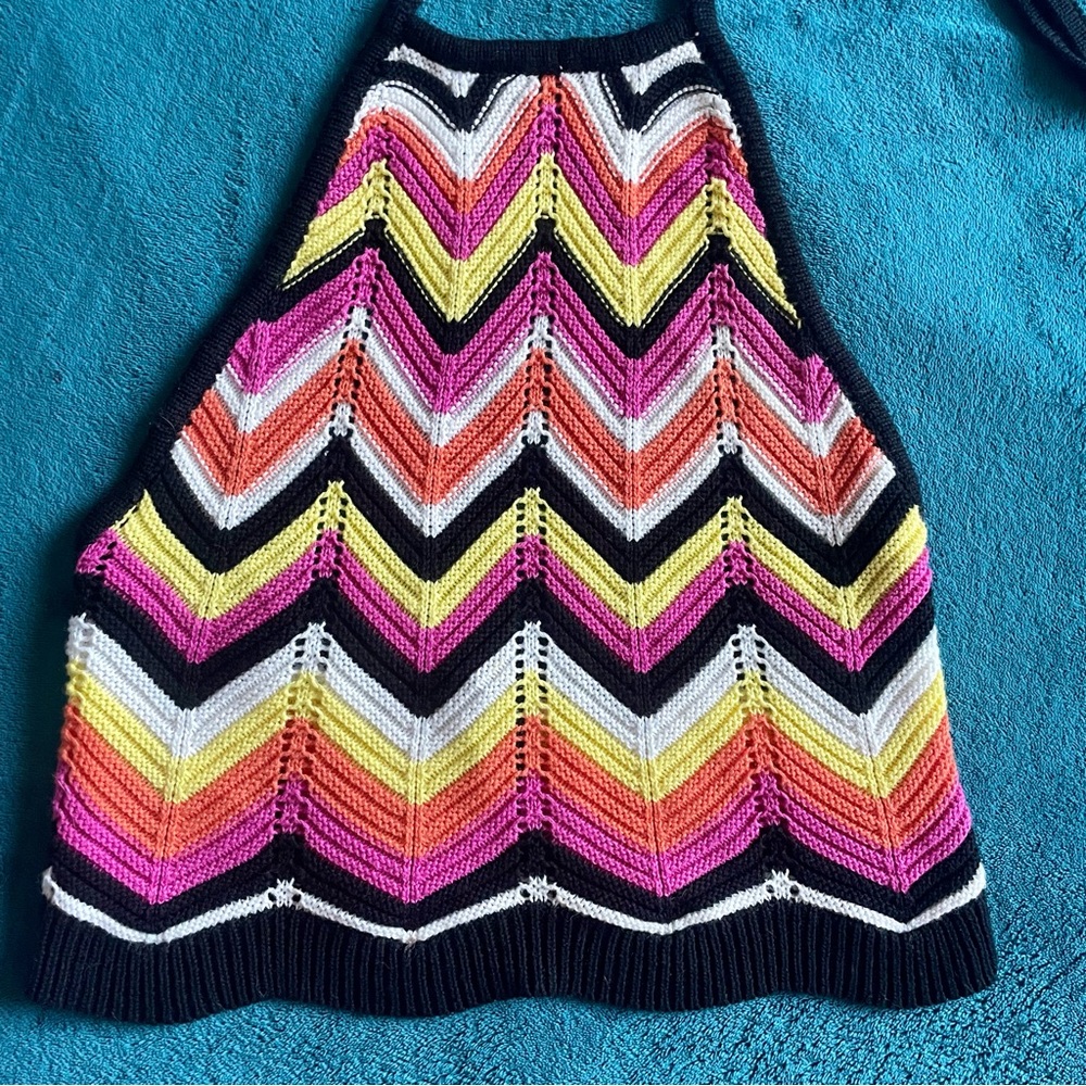 Multicolor Chevron Knit Halter Crop Top